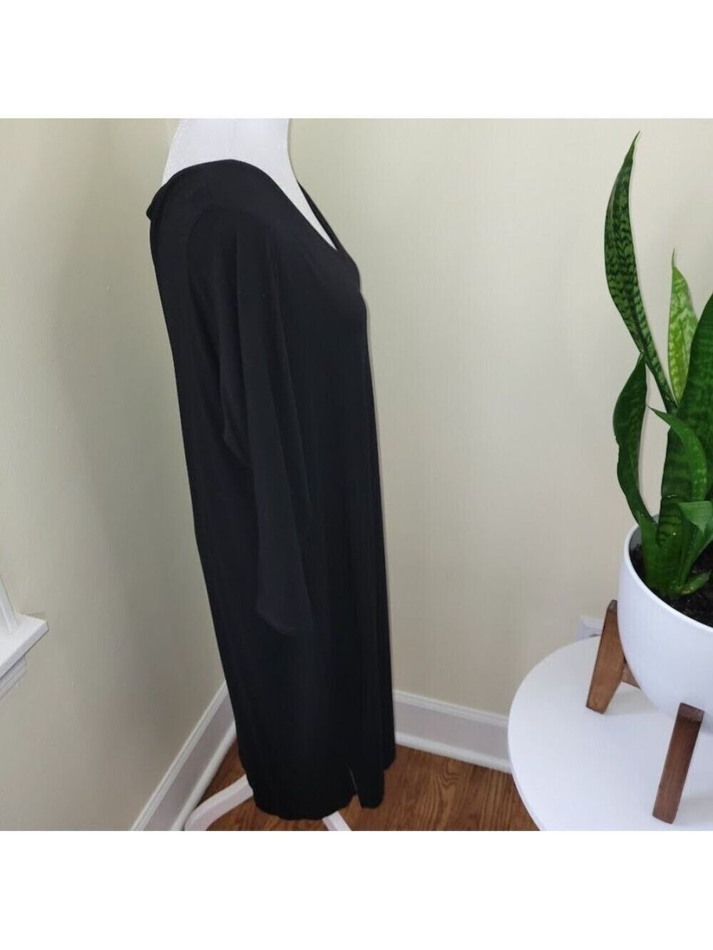 Eileen Fisher Black Long Sleeve Crewneck Shift Dress Women's Size L - Picture 5 of 12